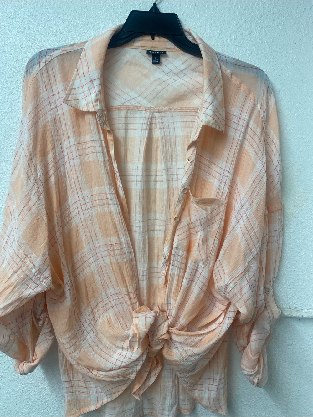 Torrid- Peach Plaid Button-Down Shirt - Relaxed Fit - 4X